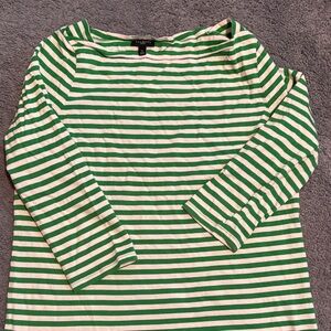 Talbots Green and White Striped Long Sleeve Top